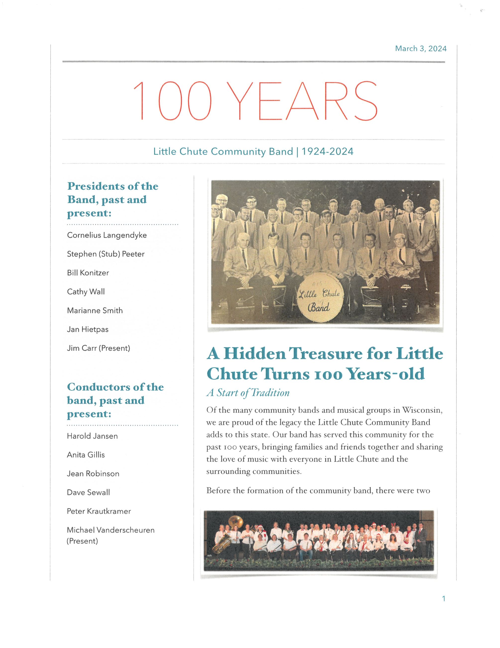2024 Community Band Newsletter - pg 1